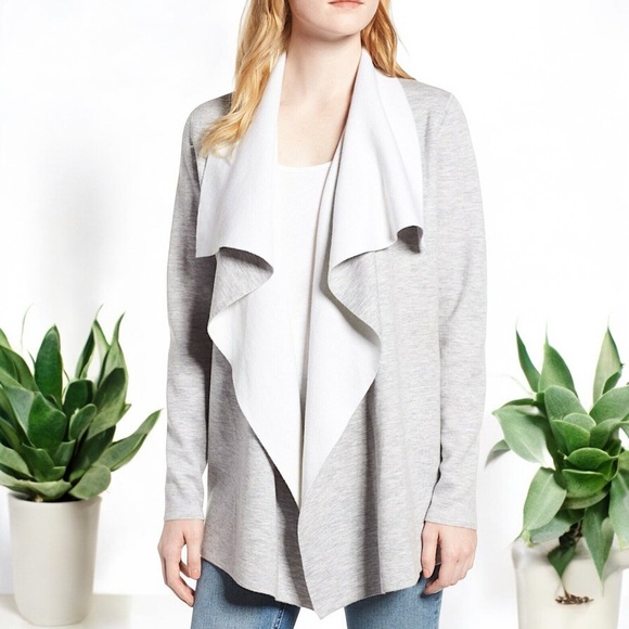 Jolie Heathered Gray Open Waterfall Raw Hem Cardigan with Pockets - Picture 2 of 16